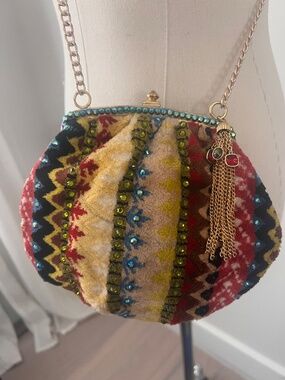 Rare Vintage 1950 Multicolor Embellished Carpet Bag Crossbody